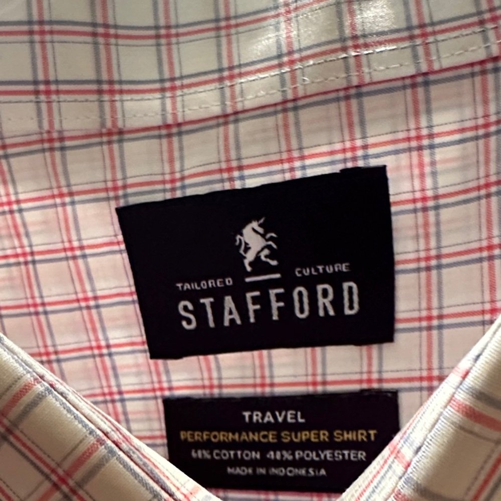 Stafford Men's Plaid Dress Shirt in White and Red